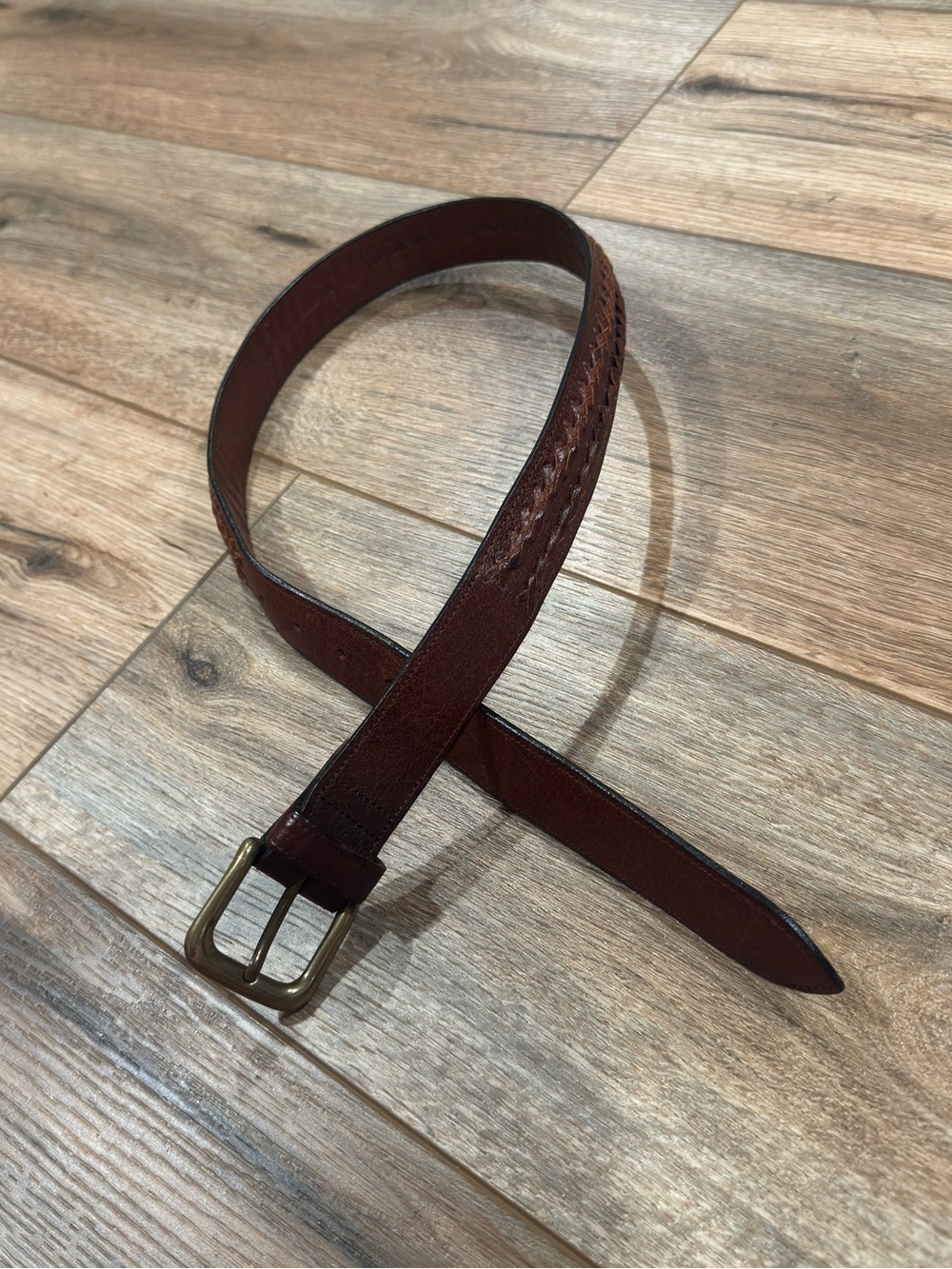 FIRST ISSUE Vintage 1990s Simple Brown Woven Leather Belt | Size Small